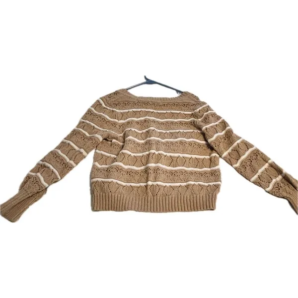 Cato XL Brown White Cable-Knit Striped Button Cardigan Sweater - Image 3