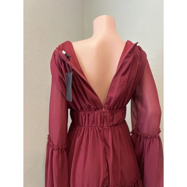 MISS ORD CUTE Ruffle Pintuck Dres Sz L WINE Maroon Romantic Cottagecore NWT #125 - Image 2