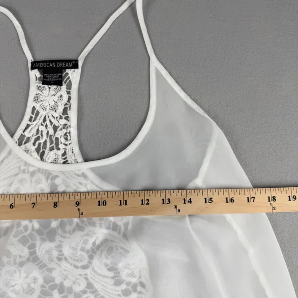 American Dream Womens White Lace Racerback Tank Top Sheer Flowy Boho Size L - Image 3