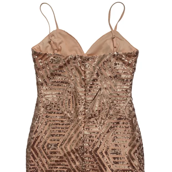 Guess Los Angeles Rose‎ Gold Sequin Geometric Bodycon Mini Dress Small V-Neck - Image 7