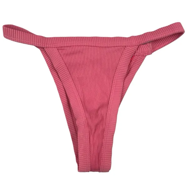 Meshki Pink Ribbed Knit 2 Piece Beach Swimsuit Swimwear Bikini Set Size L & M - Image 4