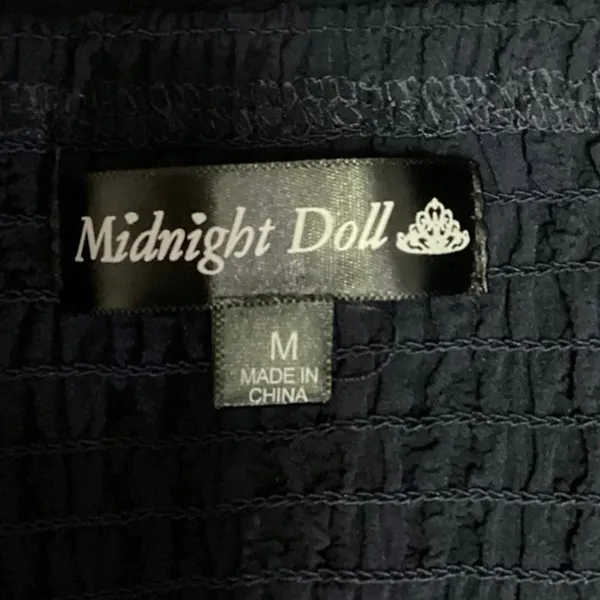 Midnight Doll Blue Smocked Square Neck Puff Sleeve A Line Mini Dress Size M - Image 4