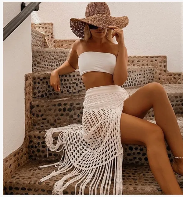 Amazon Women Sexy Hollow Out Mesh Tassle Skirts Beach Cover Up Summer Fish Net S - Image 3