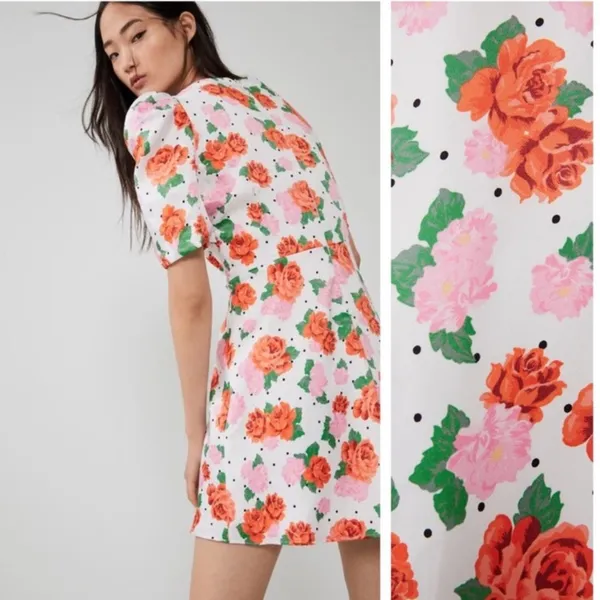NWT Zara puff sleeve‎ floral polka dot mini dress - Image 6