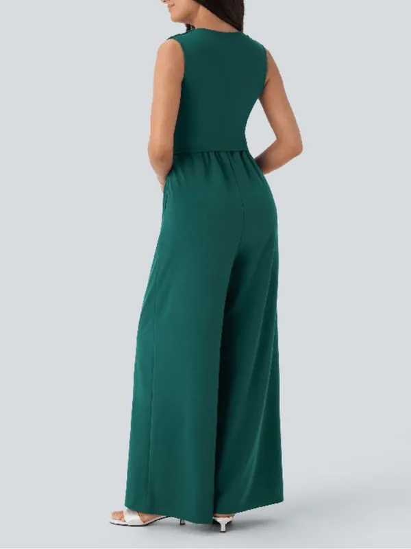 NWOT Halara V Neck Sleeveless Ruched Pocket Jumpsuit-Easy Peezy Bayberry - Image 3