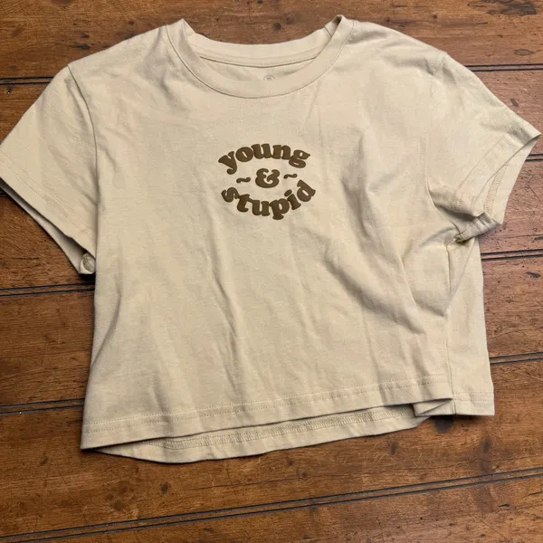 Barstool Sports Women's Tshirt Cropped Young And‎ Stupid Medium Yellow - Image 2