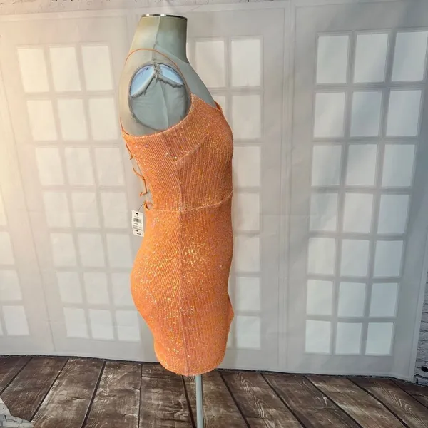Windsor NWT Dazzle Down Sequin Lace-Up Mini Dress in peach size medium - Image 8