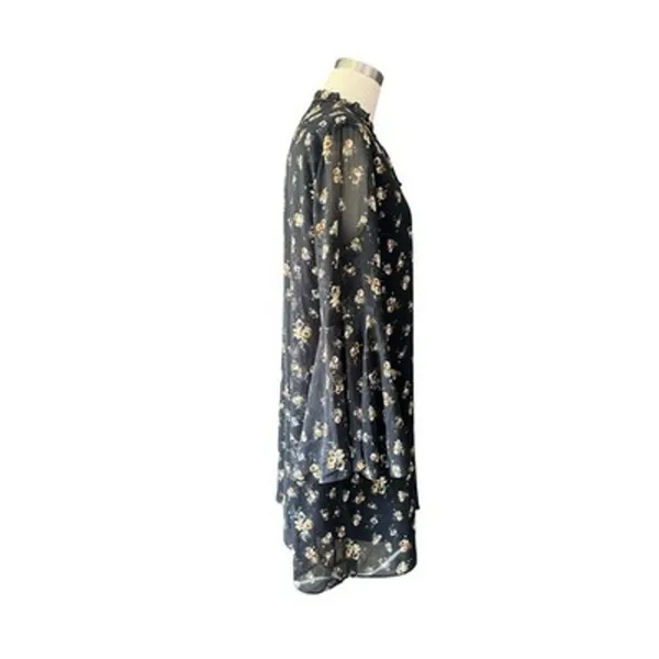 Philosophy Black Floral Chiffon Shift Dress Sz Small Tie Keyhole Flutter Sleeve - Image 2