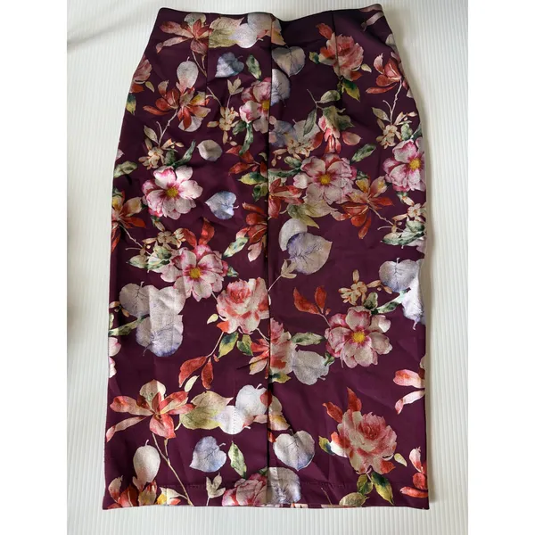 ECI Floral Pencil Skirt Elegant Career Party Maroon Print‎ S - Image 5