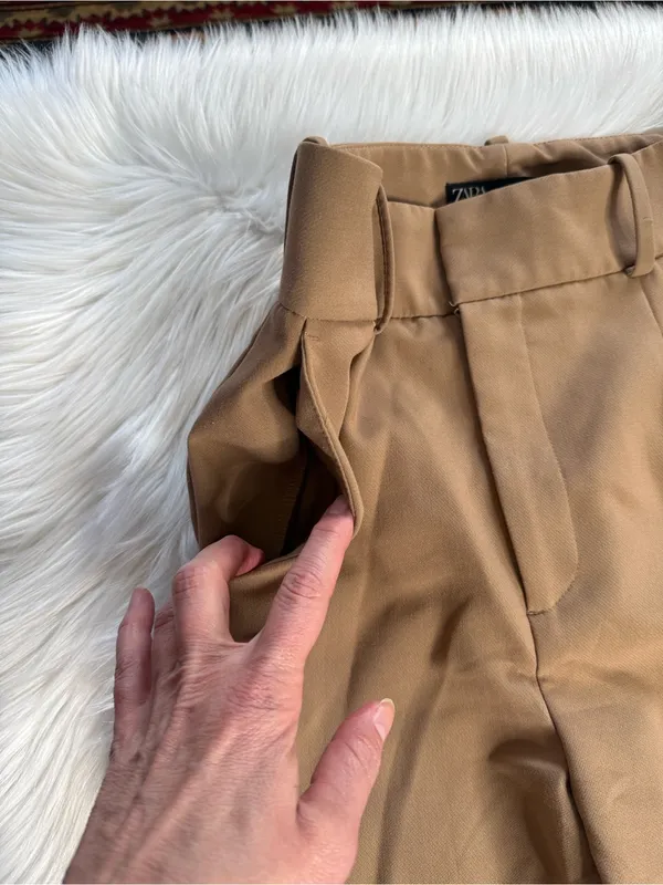 Zara Tan High Waisted Pleated Trousers - Image 4