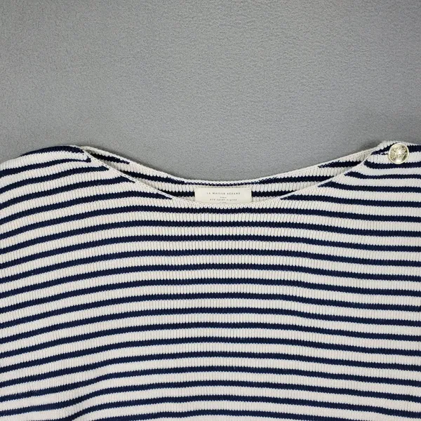 Sezane Leontine Sweater Women M Ecru Navy Striped Cotton Shoulder Button Knit - Image 3