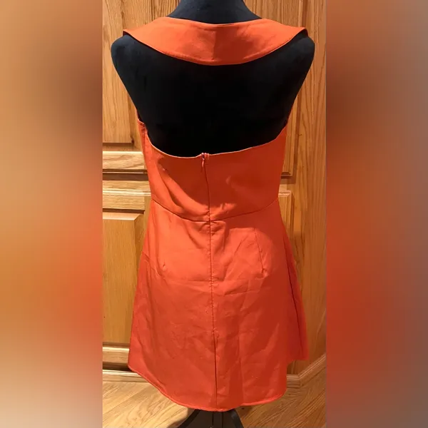 CIDER Structured Bodice Halter A-Line‎ Mini Dress Burnt Orange Size Large - Image 5