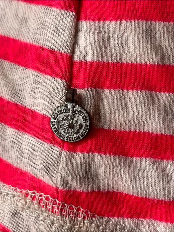 Maison Scotch• Hot Pink & Cream Striped/Leopard Print Henley• Sz 2 - Image 4