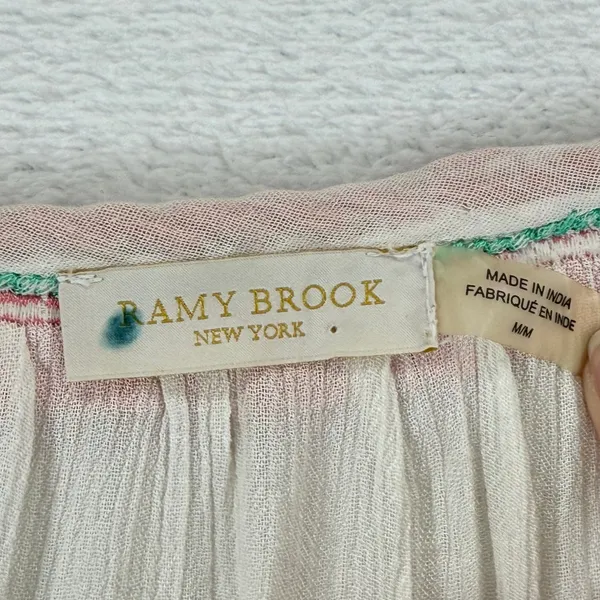 Ramy Brook Ivory Embroidered Tassel Tie‎ Neck Bell Sleeve Boho Blouse Medium - Image 2