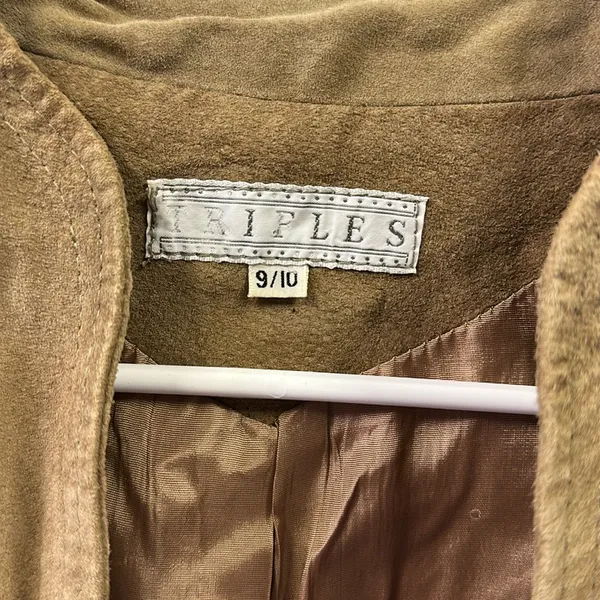Vintage Suede Tan Open Front Pocket Jacket Puff Sleeve Womens Juniors 9 10 - Image 12