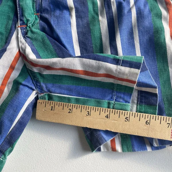 Extra Blues Vtg. 1990's High Rise Shorts Blue Green Stripes 100% Cotton Size 5 - Image 9