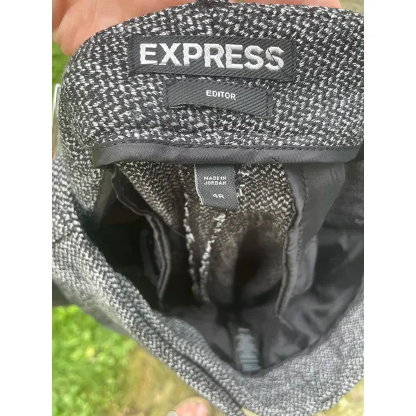 Express Editor Wide Leg Herringbone Dress Pants Black White Size 4R - Image 3