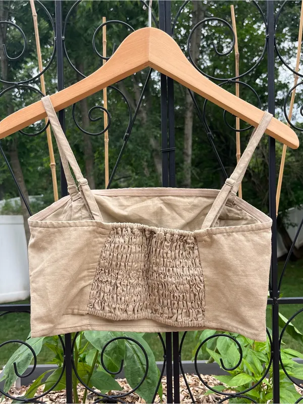 Gap Women’s Beige Linen Cotton Blend Cropped Tube Top Sz S NEW Removable Straps - Image 3