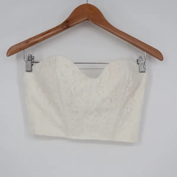 Naked Wardrobe Off White Floral Lace Sweetheart Strapless Crop Tube Top Small - Image 2