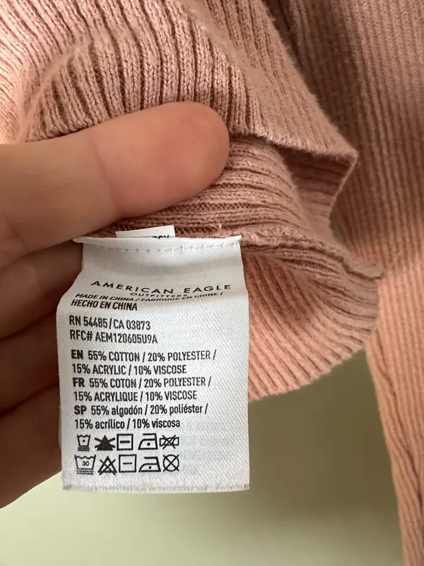 American Eagle Dusty Rose Ribbed Henley Crop Top Size M - Image 5