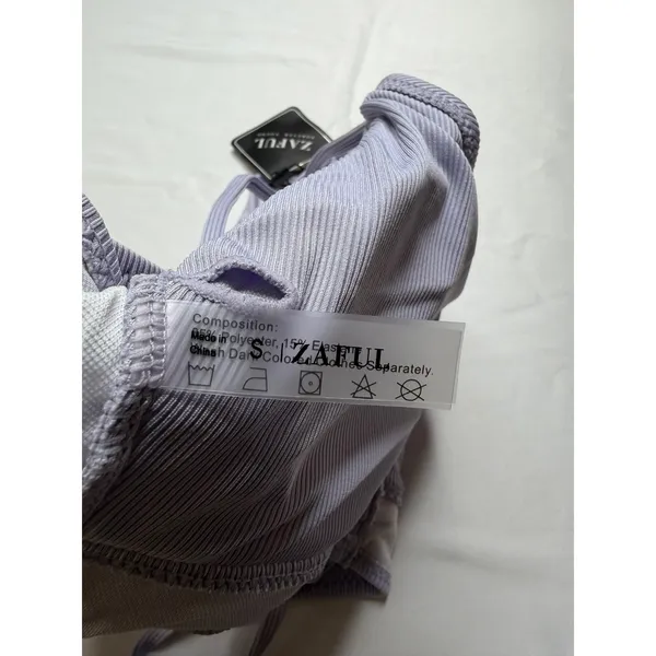 ZAFUL Womens Lavender Ribbed Tie Front High Waisted Two Piece Bikini Set Size S - Image 11