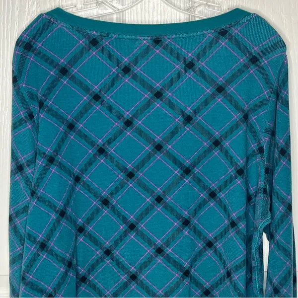 Victoria’s Secret Sz XL Long Pajama Set Teal Purple Black Argyle Plaid - Image 7