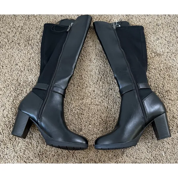 NWT Anne Klein Rissa Knee High Boots 7 Black Block Heel Riding Women - Image 8