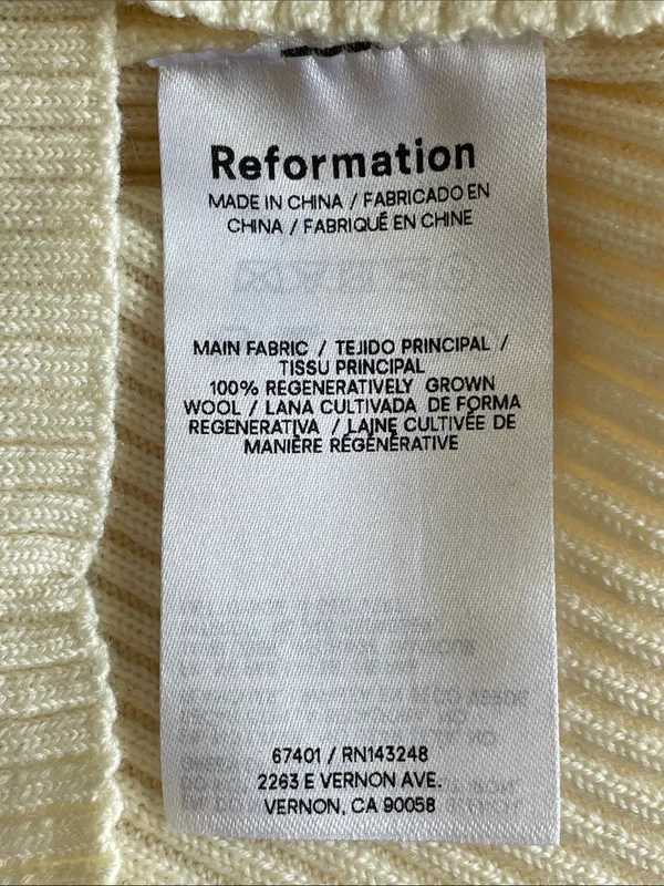 Reformation Cream Nativa Wool Ribbed V-Neck Sweater - Image 5