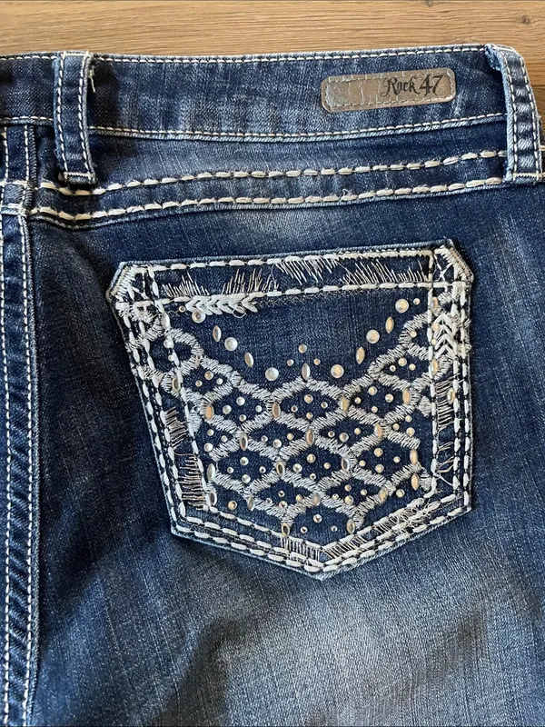 Wrangler Rock 47 Ultra Low Rise Bootcut Jeans Size 32X32 Embroidered/Rhinestones - Image 11