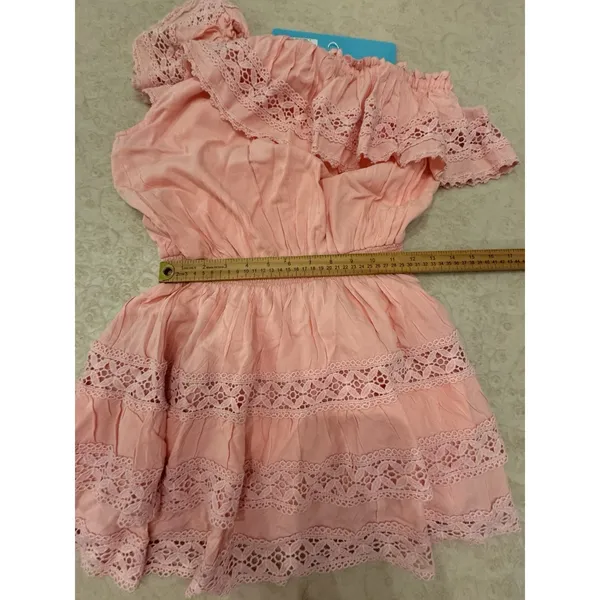 MELISSA ODABASH Debbie One Shoulder Ruffled Voile Mini Dress‎ Size Medium Pink - Image 10