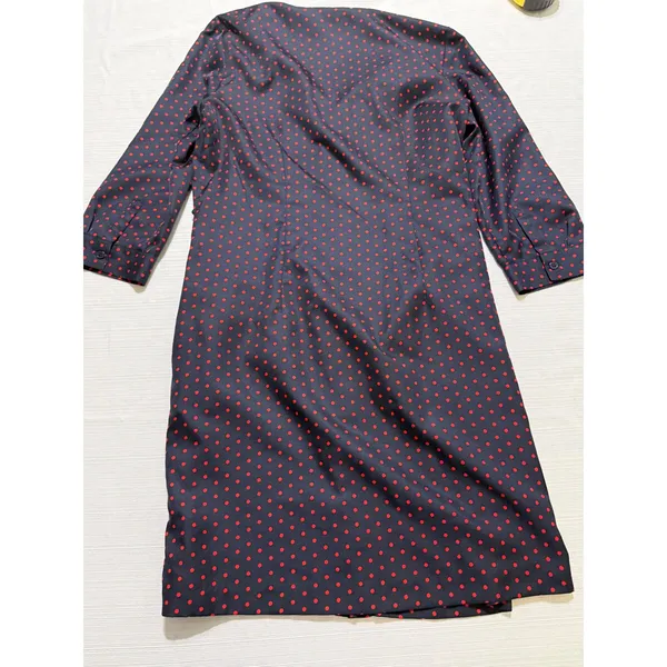 The Limited Navy Blue Red Polka Dot Button Front Shirt Dress Medium 3/4 Sleeve - Image 5