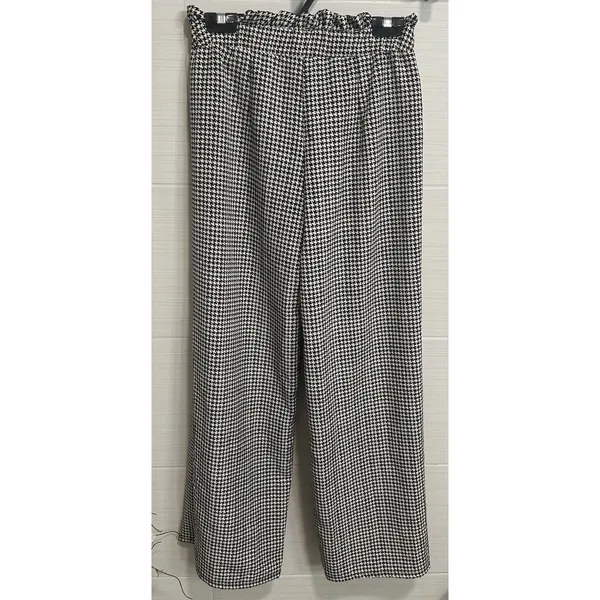 BeBop Black White Plaid Tie Front Wide Leg Pant M, Casual Travel Office Comfort - Image 4