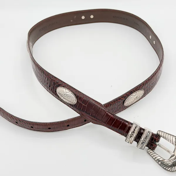 Fossil Size 38 Brown Croc Embossed Leather Concho Western Belt Equestrian Rodeo - Image 3