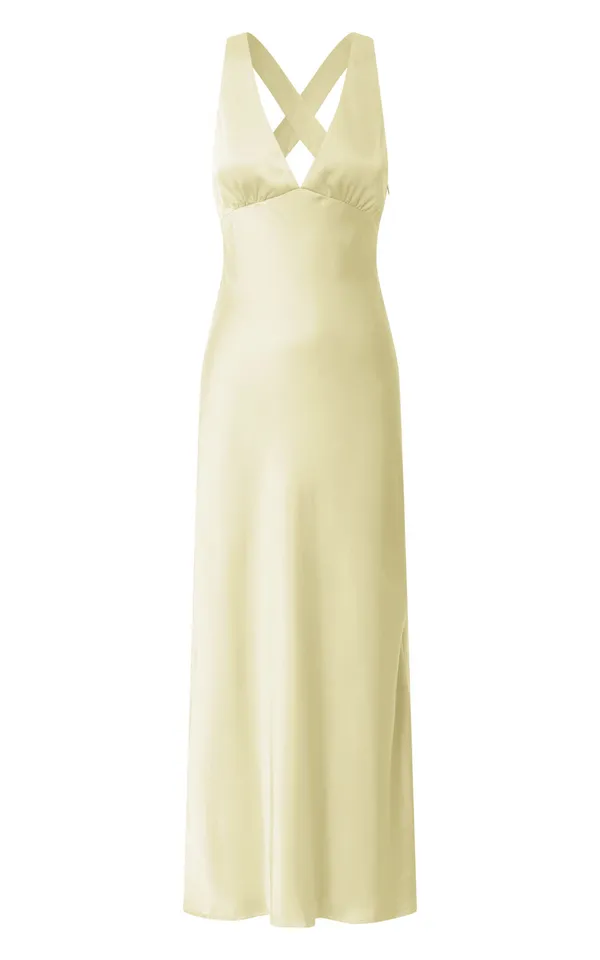 New Showpo Khalani Maxi Dress Deep V Neck Satin Slip Dress Size Small MSRP $129 - Image 5