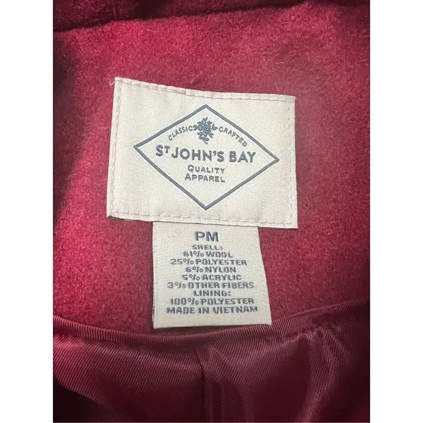 St. John’s Bay * Burgundy * Wool Blend * Double breasted ￼* Pea Coat * Sz PM NWO - Image 3