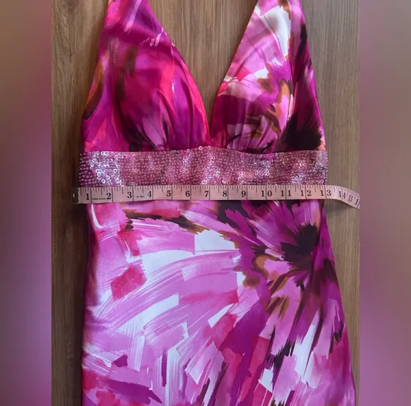 Morgan & Co Pink Floral Maxi Dress 5/6 Y2K Halter Sequin Formal Prom Gown - Image 5