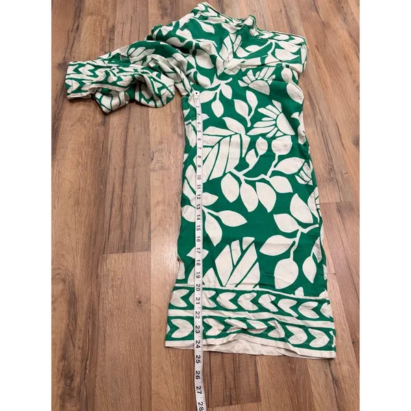 Atelier Nicole Miller Women L Linen Blend Green Floral Wide Leg Crop Pants - Image 7