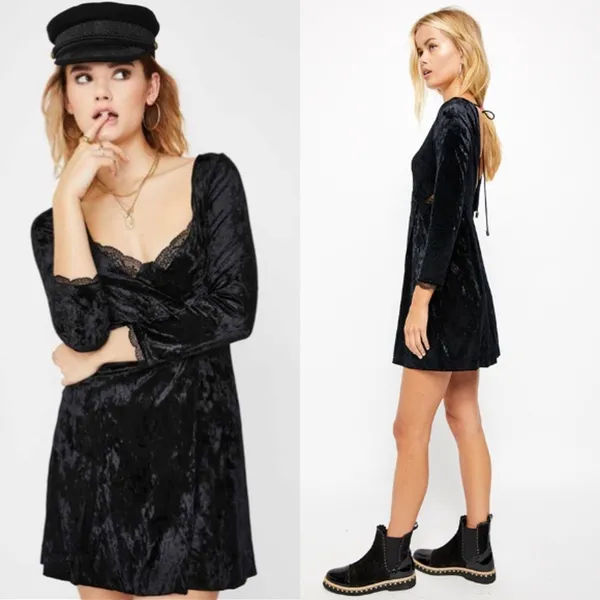 NWT Free People Kat Velvet Mini Dress in Black - Image 8