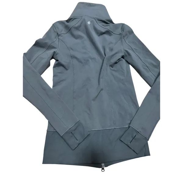 Lululemon Nice Asana Jacket Brushed Soot Light Grey Full Zip Thumbholes Size 8 - Image 7