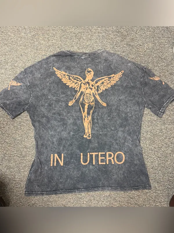 NIRVANA Gray Vintage Wash Short Sleeve Tee with Gold Lettering - Image 3