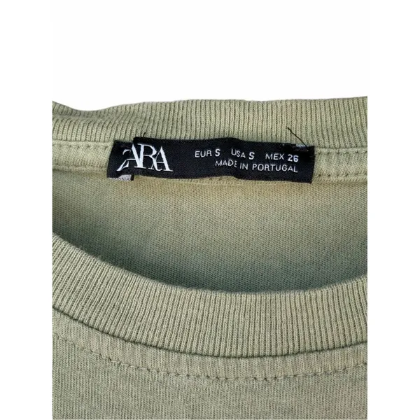 Zara Graphic Cropped T-Shirt Women’s S Olive Green Fashion Illustration Artsy - Image 4