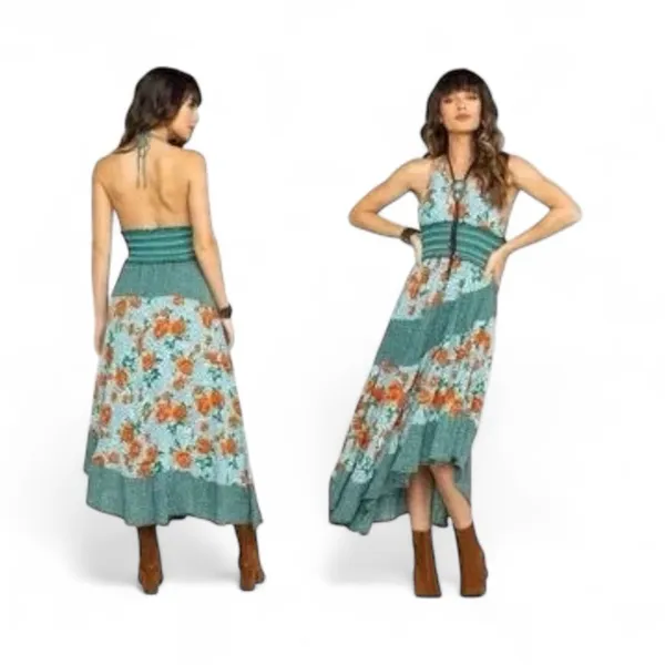 Free People Intimately Gabriela Patchwork Halter Midi Slip Dress XS - Image 2