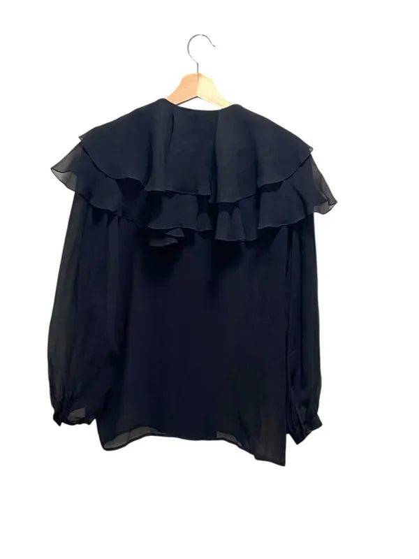 Lillie Rubin Vintage Silk Blouse Black Size M Romantic Dark Coquette Whimsigoth - Image 11