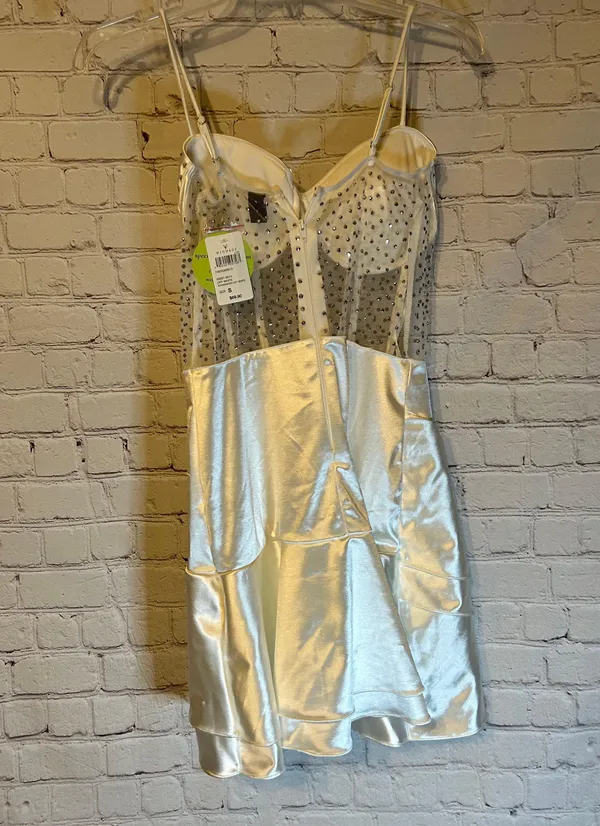 NWT  White Satin Mini Dress, S - Image 3