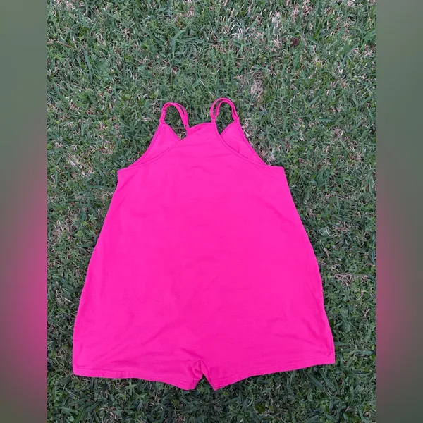 Hot Pink Harem Romper Pocket Slouchy Lounge Romper Adjustable Straps Size S - Image 6