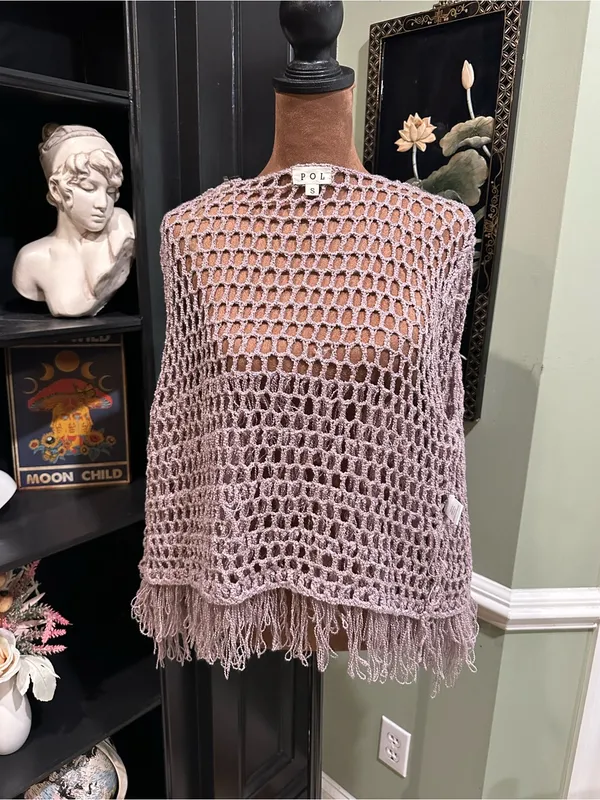 POL Lavender Fishnet Fringe Cardigan – Size Small (Fits S–L) - Image 11
