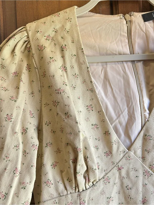 Lulu’s Darling Girl Beige Floral Twill Long Sleeve Mini Dress L - Image 7