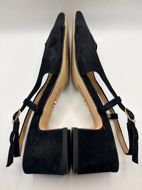 Sam Edelman Black Suede Slingback Heels Sz 8 Square Toe Cutout Retro Chic Preppy - Image 6