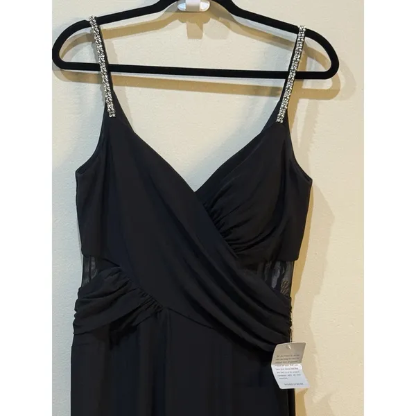 Xscape Black Beaded Straps Mesh Inset‎ Gown Size 10 $258 5298X - Image 5