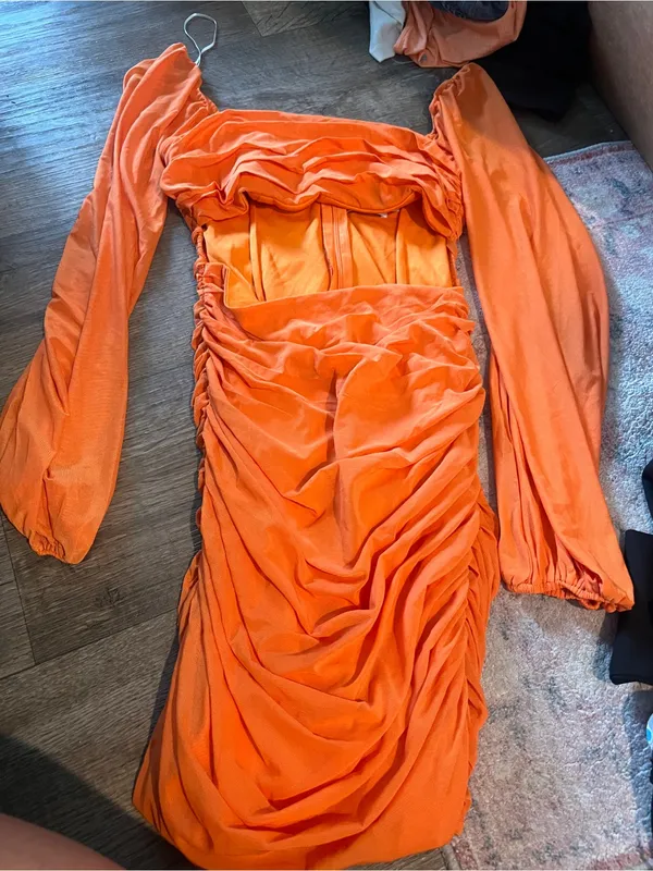 Hello molly Orange Long-Sleeve Ruched cut out Mini Dress - Image 12